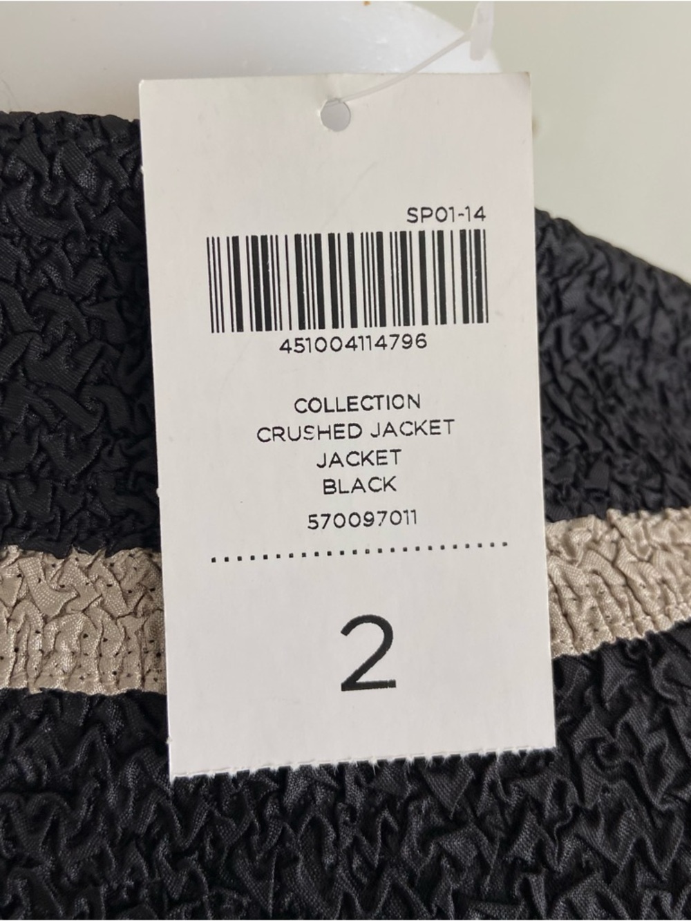 NWT Chico's Travelers Crushed Black Crinkle ‎ Blazer with Cream Trim 2 12 - Picture 7 of 8